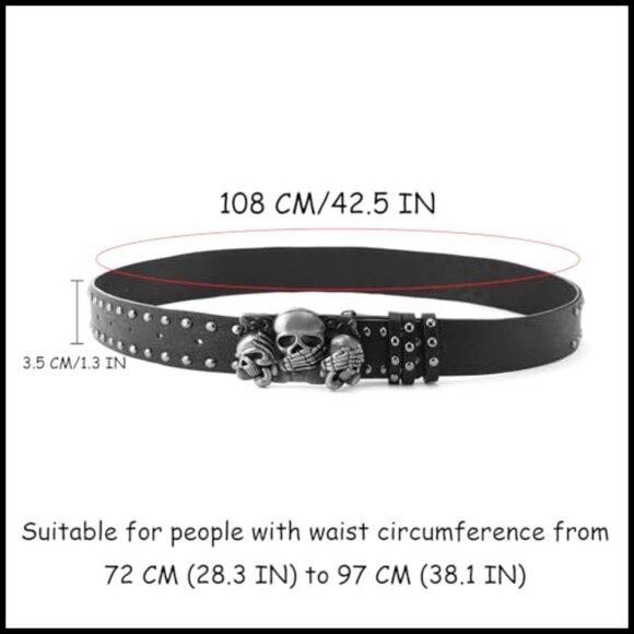 Skull Head Leather Buckle Belt Gothic Punk Waist Band Skeleton Metal Buckle - Picture 4 of 7